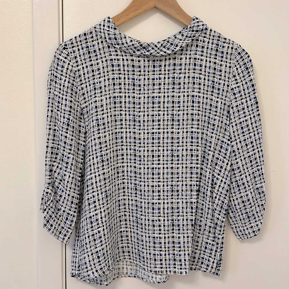 Zara high neck round collar 3/4 sleeve geometric print blouse